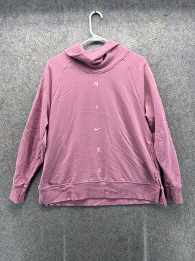 Nike Sweatshirt Womens Medium Pink Cowl Neck Fleece NIKE Logo Raglan Pullover